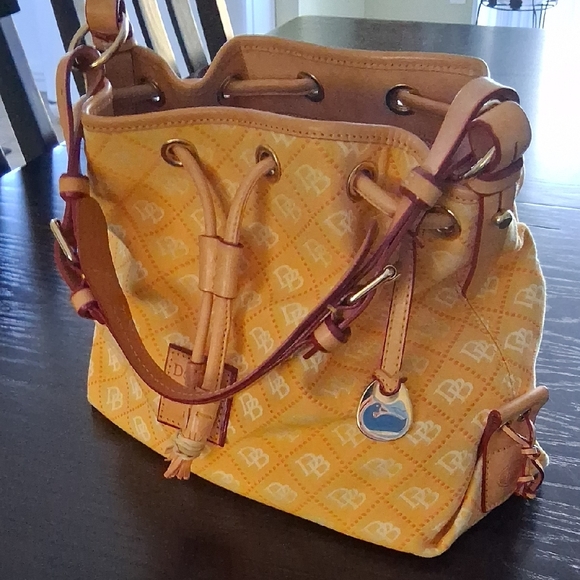 Dooney & Bourke Yellow Coated Cotton Drawstring Shoulder Bag - Picture 2 of 8